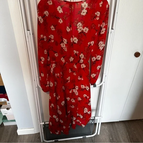 Indigo Rose Flowy Red Wrap Dress - Picture 3 of 9